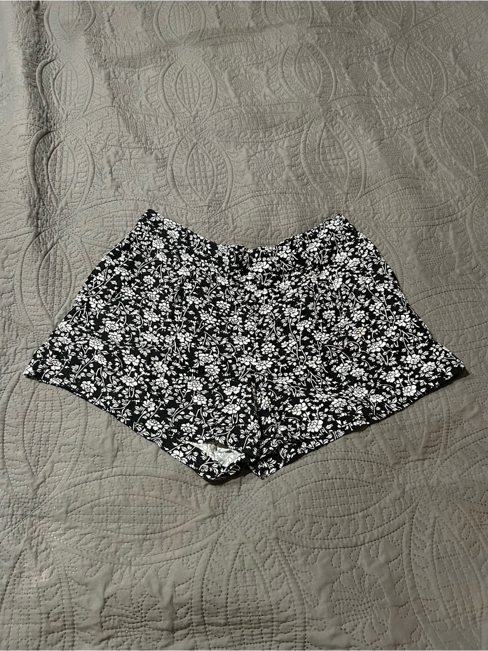LOFT Black and White Floral High-Waist Shorts